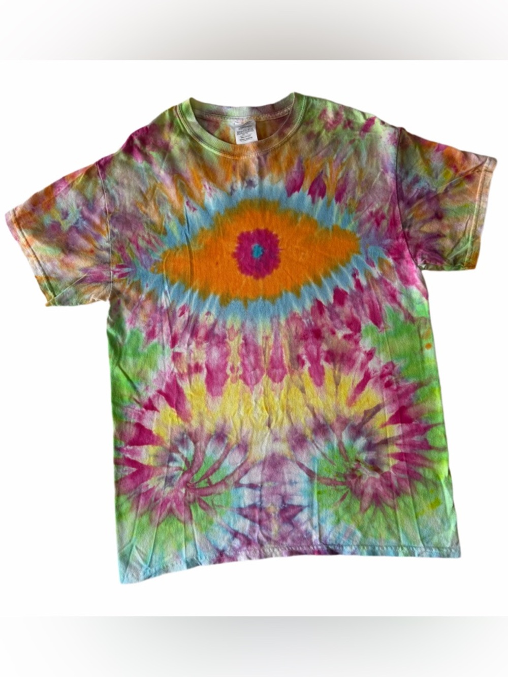 Handmade Eye Multicolor Tie-Dye Tee - Orange, Pink, Green, Blue, Yellow
